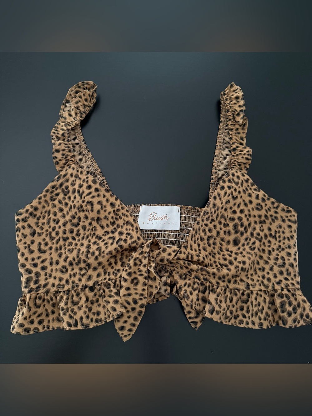 Blush Boutique Nashville Leopard Ruffle Tie Front Crop Top